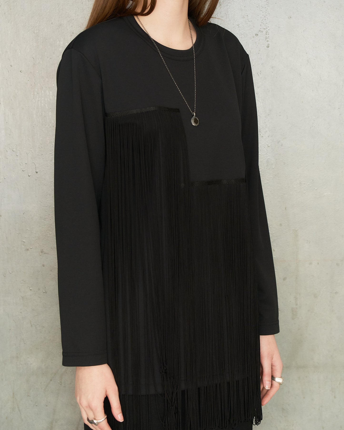 Black Fringe Long Sleeve T-Shirt