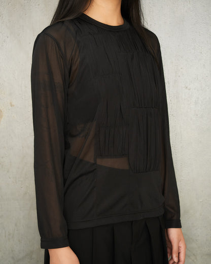 Black Gathered Long Sleeve Top