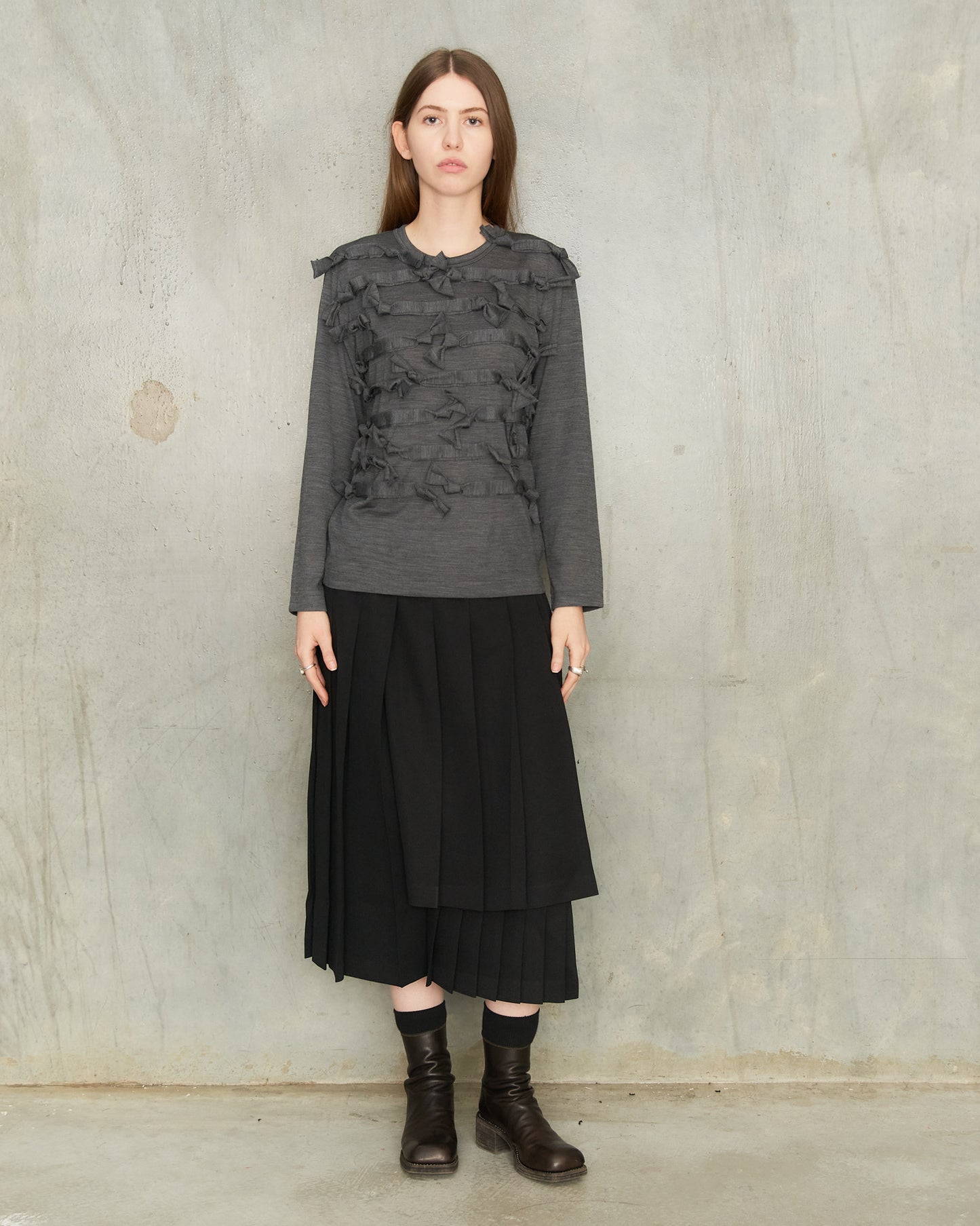 Black Layered Pleats Skirt
