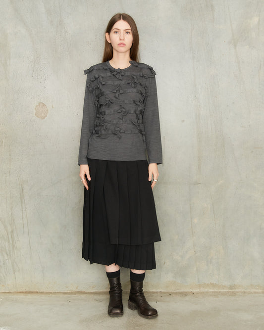 Black Layered Pleats Skirt