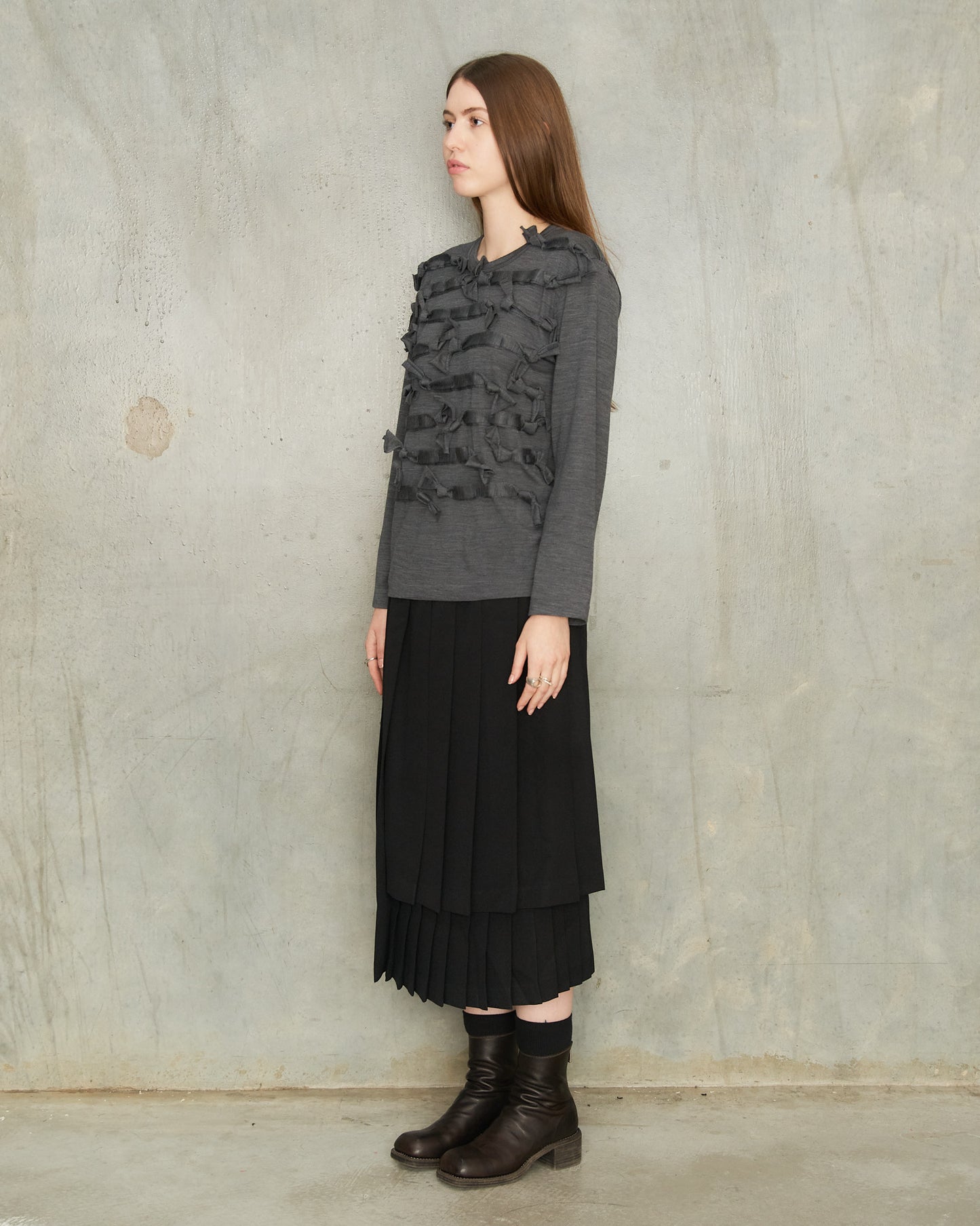 Black Layered Pleats Skirt