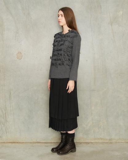 Black Layered Pleats Skirt