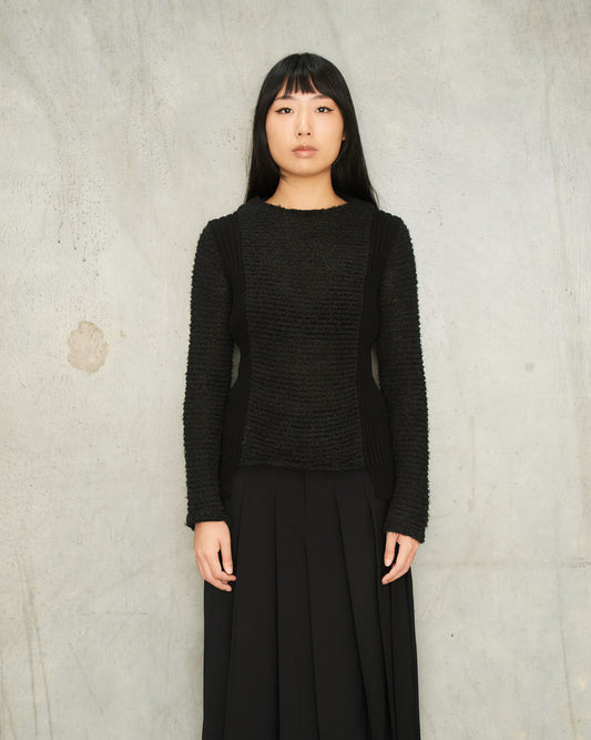 Black Panelled Ribbed Sweater