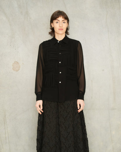 Black Patchwork Gathered Shirt
