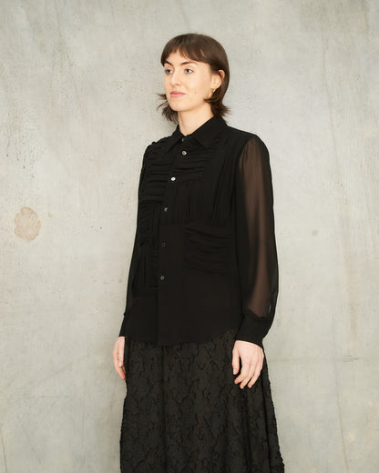 Black Patchwork Gathered Shirt