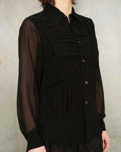 Black Patchwork Gathered Shirt