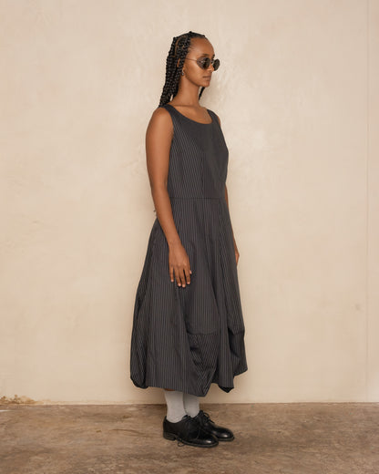 Black Pinstripe Sleeveless Dress