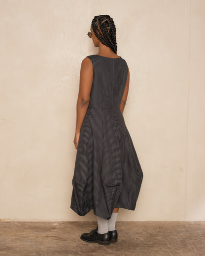 Black Pinstripe Sleeveless Dress