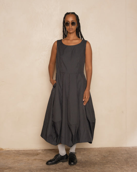 Black Pinstripe Sleeveless Dress