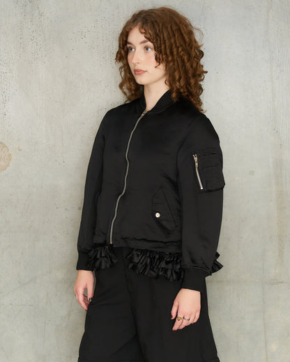 Black Ruffle Hem Bomber