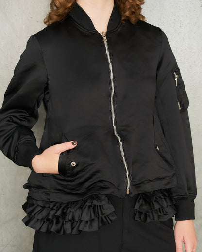 Black Ruffle Hem Bomber