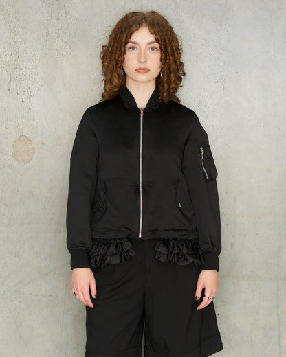 Black Ruffle Hem Bomber
