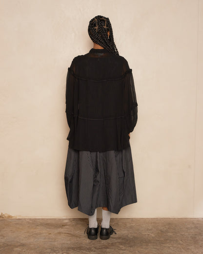 Black Sheer Long Sleeve Tiered Shirt