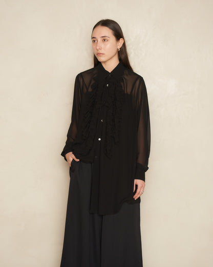 Black Sheer Ruffle Shirt