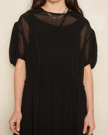 Black Sheer Wide Collared Dress
