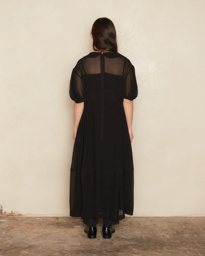 Black Sheer Wide Collared Dress