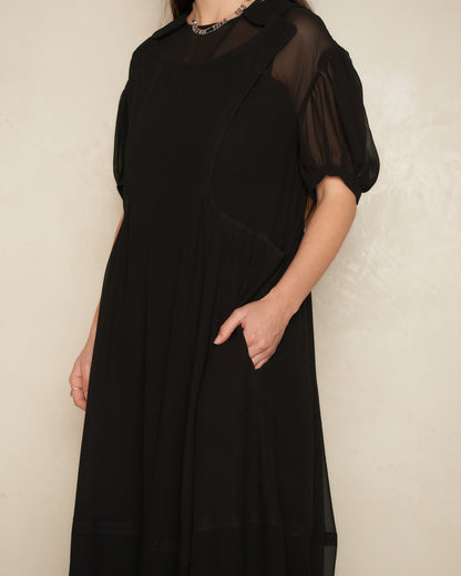 Black Sheer Wide Collared Dress