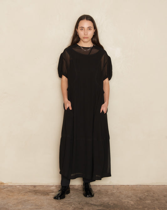 Black Sheer Wide Collared Dress