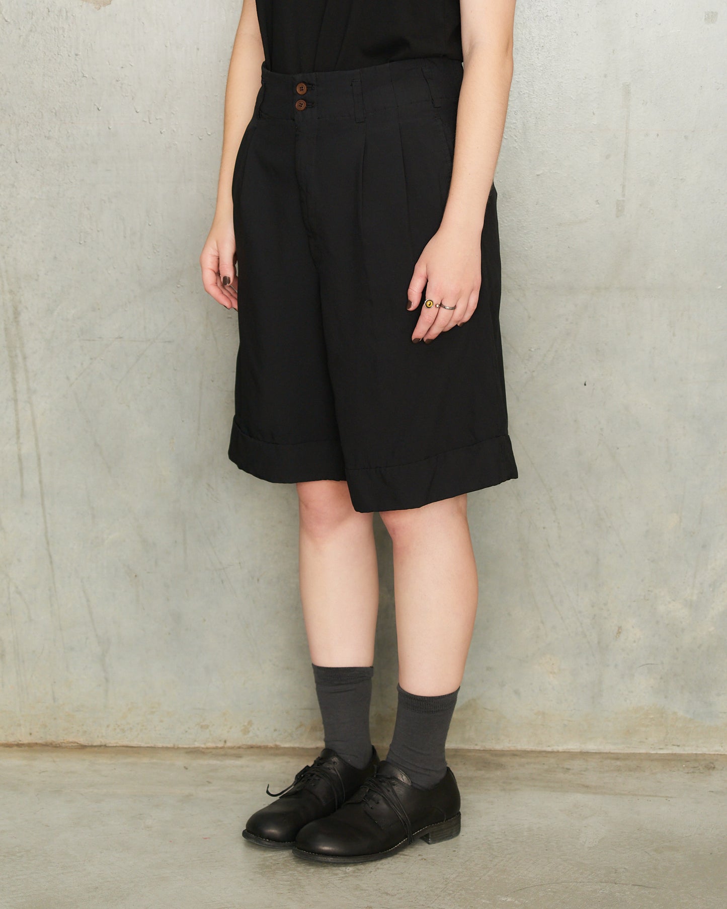 Black Tailored Front Pleat Shorts