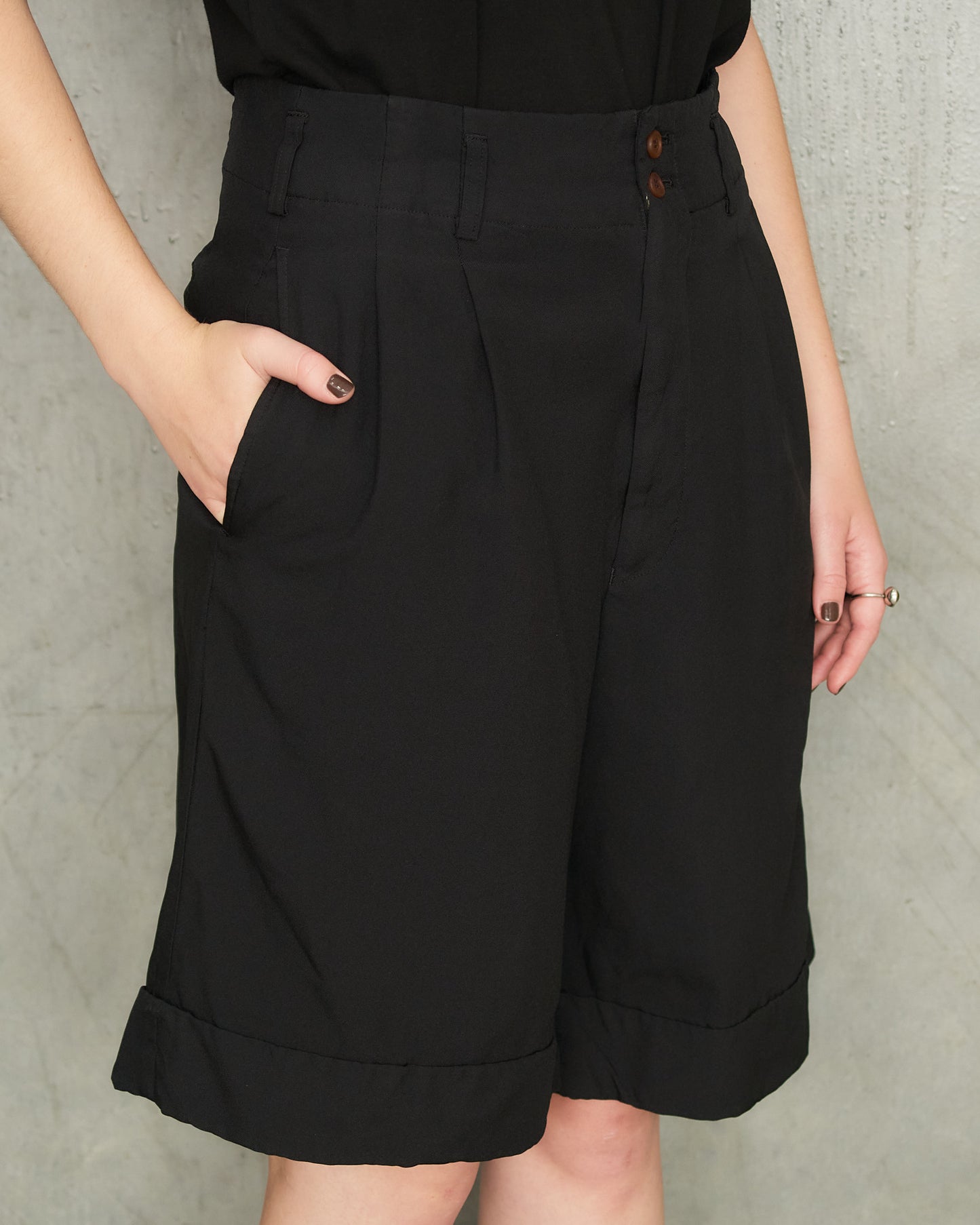 Black Tailored Front Pleat Shorts