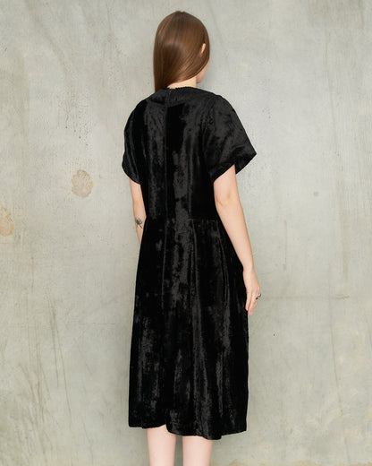 Black Velvet Pleated Dress