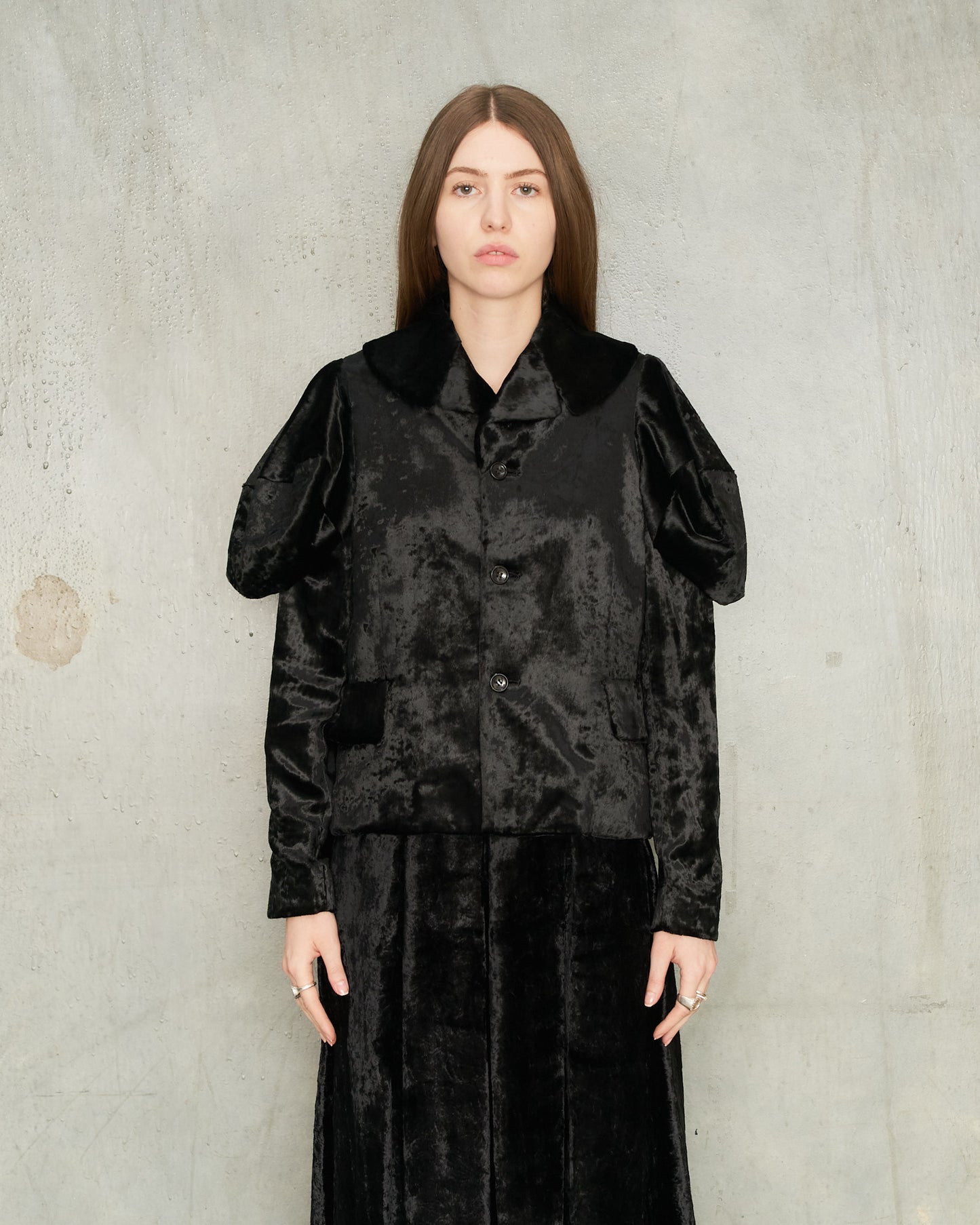 Black Velvet Puff Shoulder Jacket