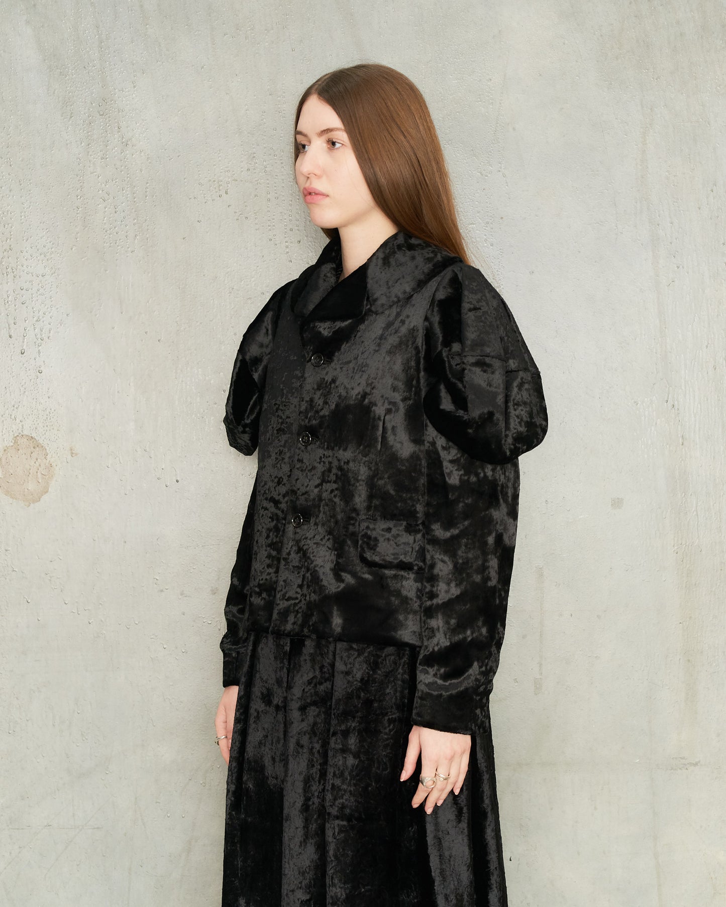 Black Velvet Puff Shoulder Jacket