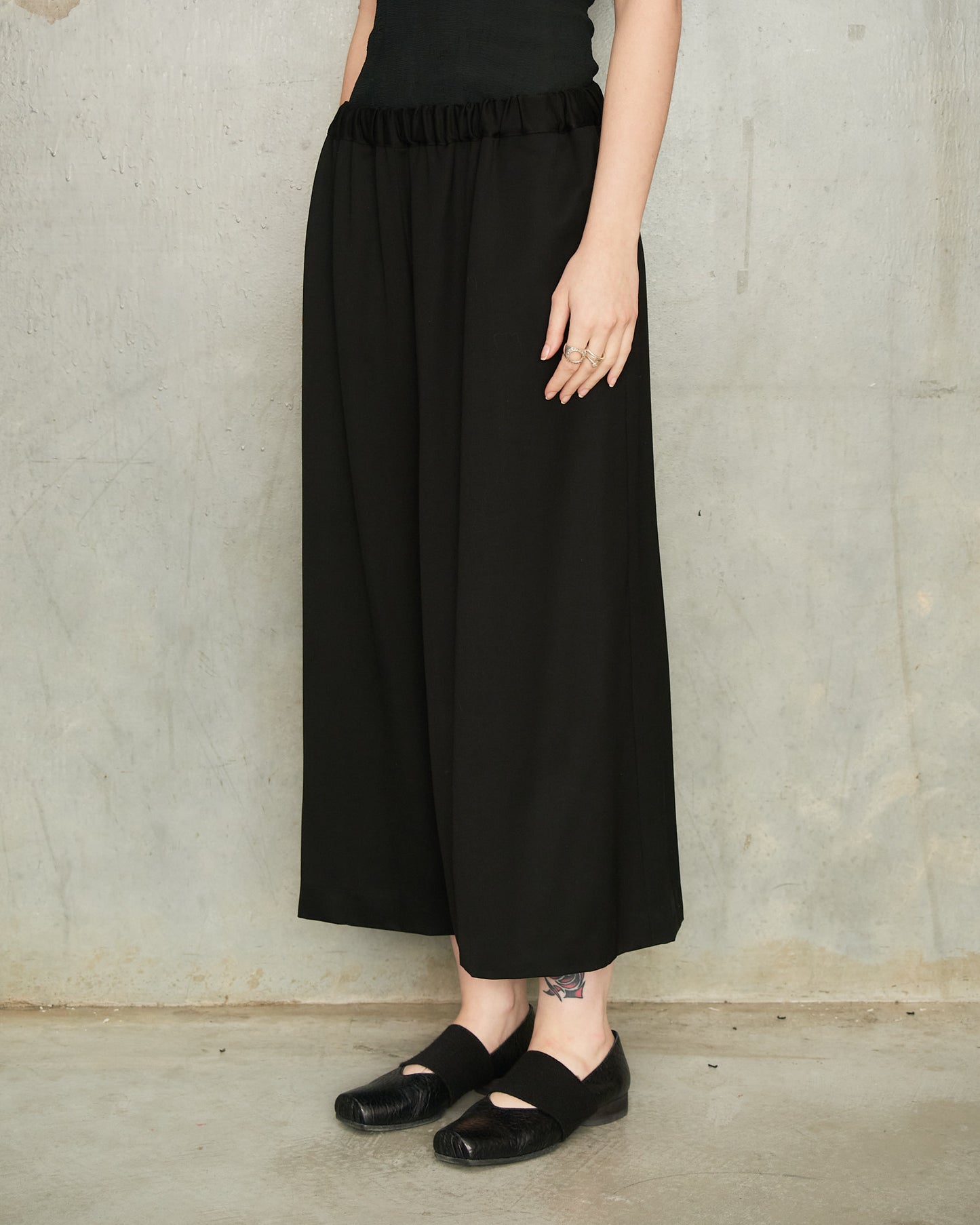 Black Wide Drawstring Trousers