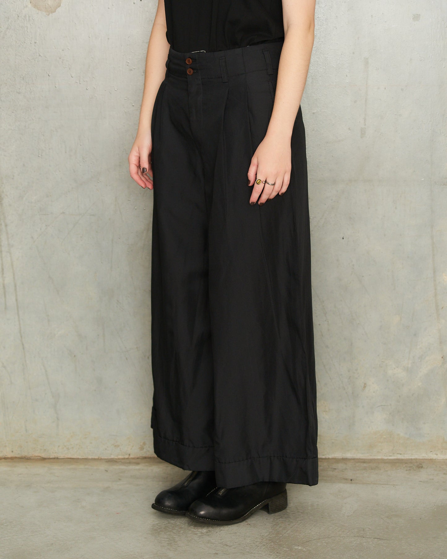 Black Wide Front Pleat Trousers