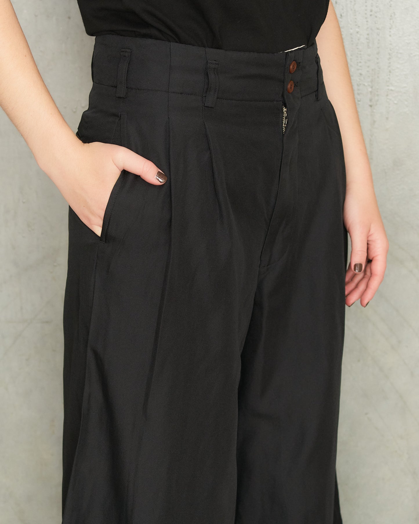 Black Wide Front Pleat Trousers