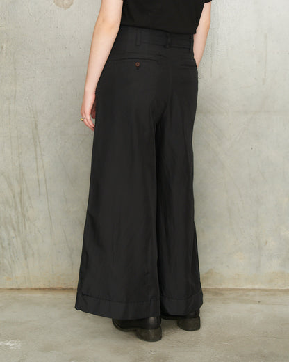 Black Wide Front Pleat Trousers