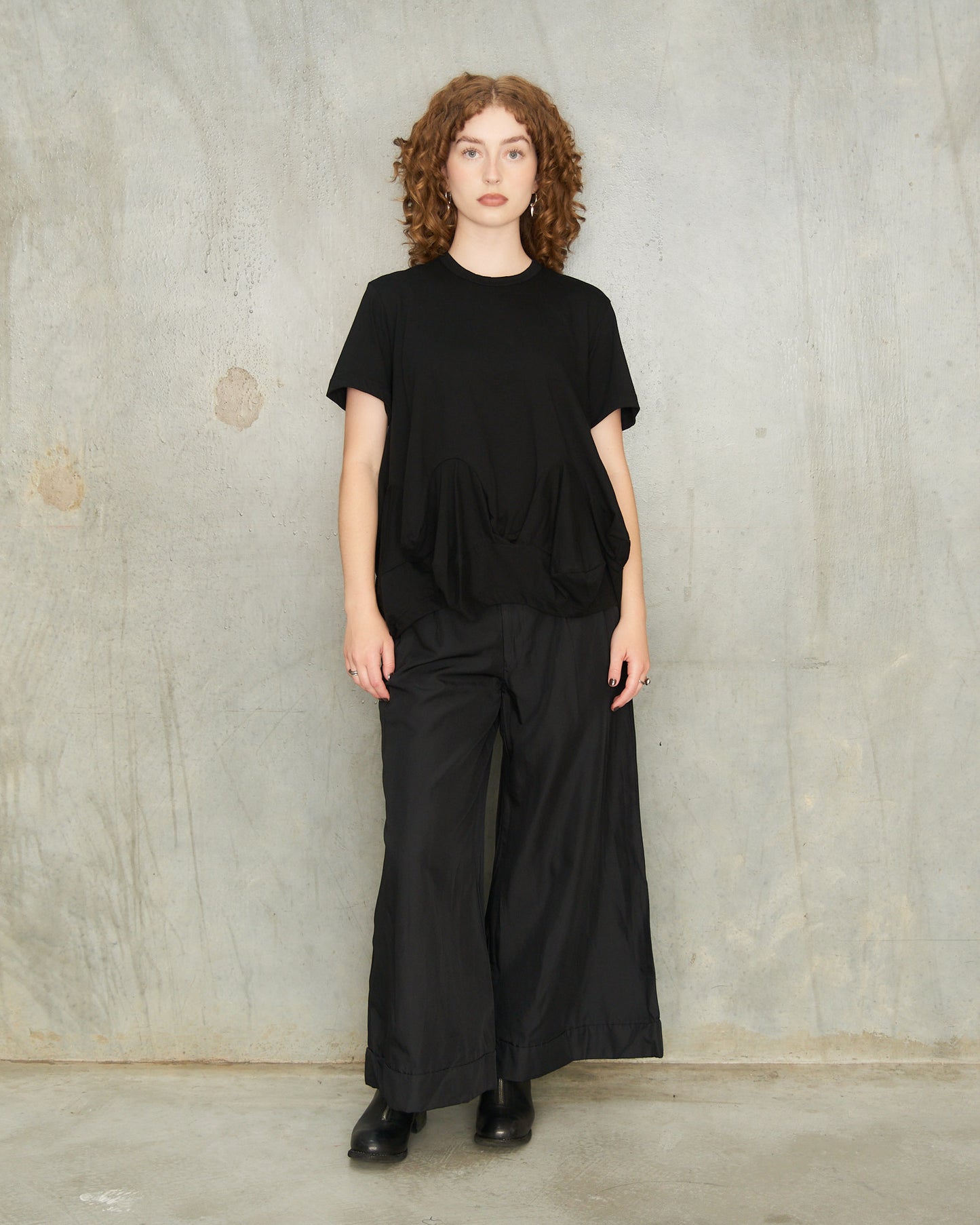 Black Wide Front Pleat Trousers
