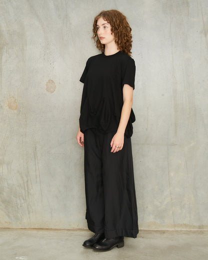 Black Wide Front Pleat Trousers