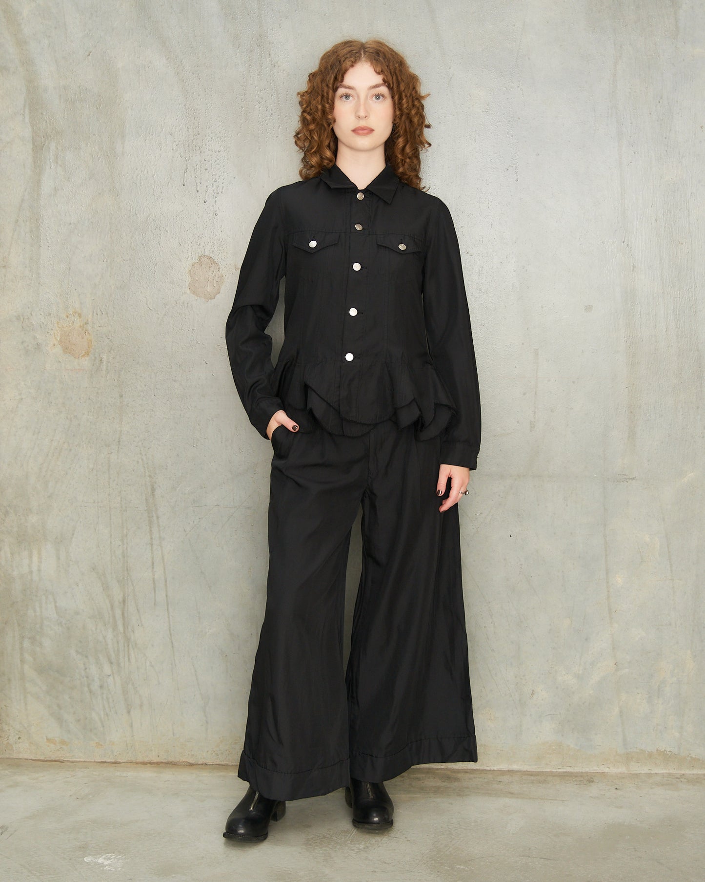 Black Wide Front Pleat Trousers