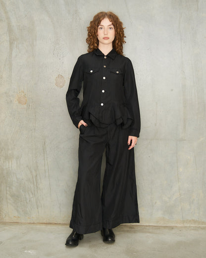 Black Wide Front Pleat Trousers