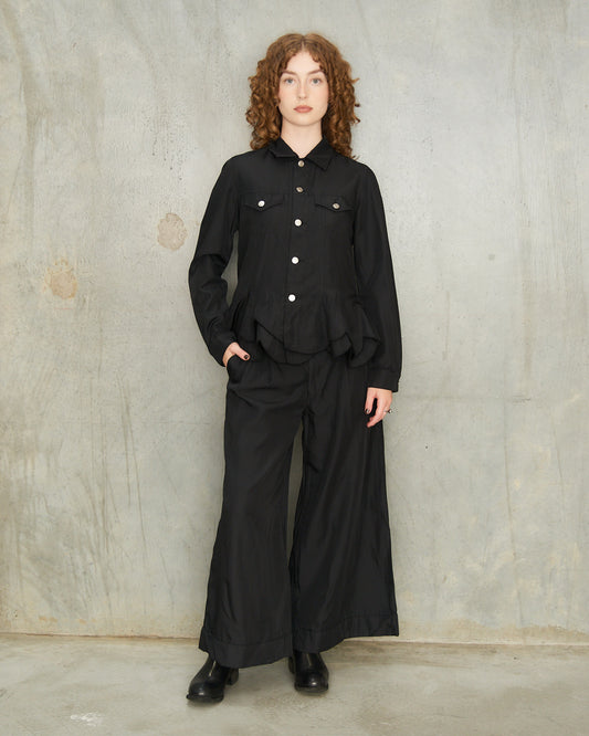 Black Wide Front Pleat Trousers