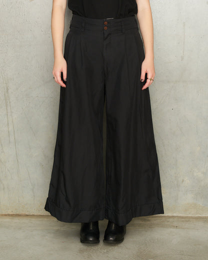 Black Wide Front Pleat Trousers