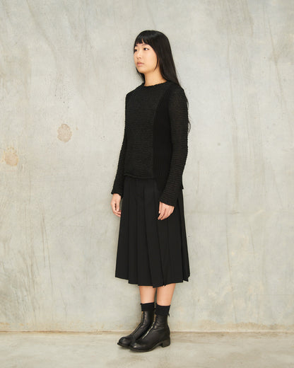 Black Wool Pleated Skort