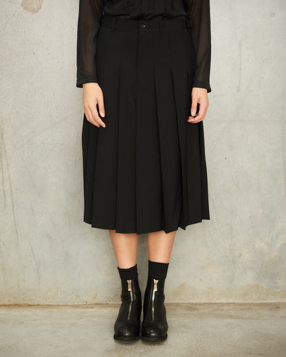 Black Wool Pleated Skort