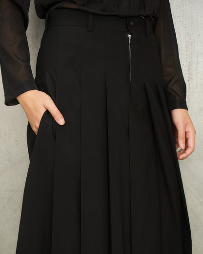 Black Wool Pleated Skort