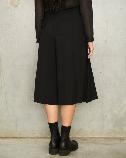 Black Wool Pleated Skort