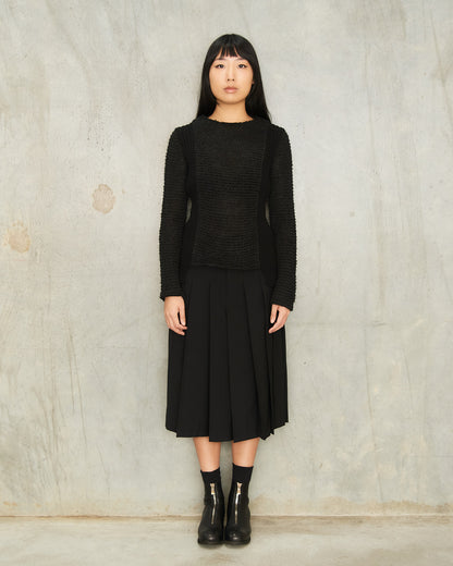 Black Wool Pleated Skort