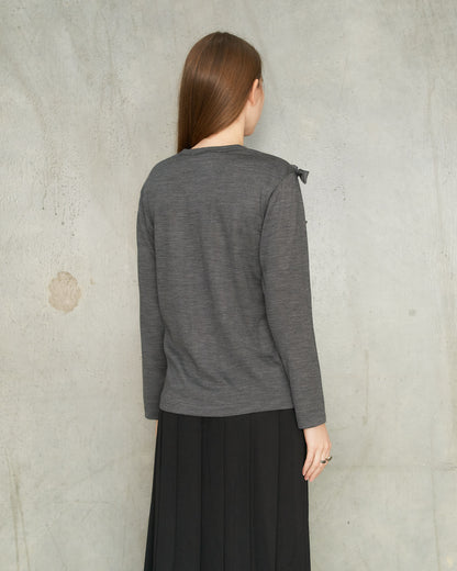 Grey Bow Long Sleeve T-Shirt