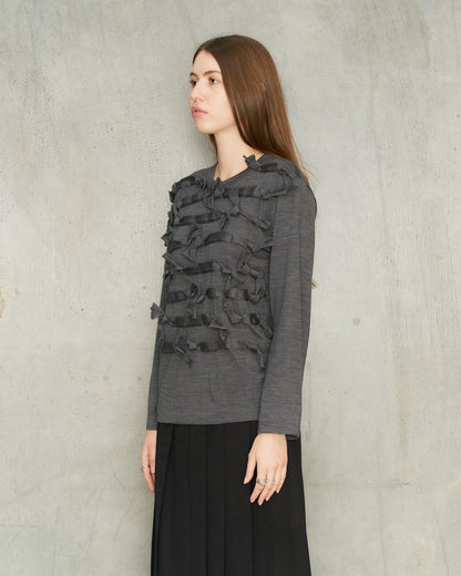 Grey Bow Long Sleeve T-Shirt
