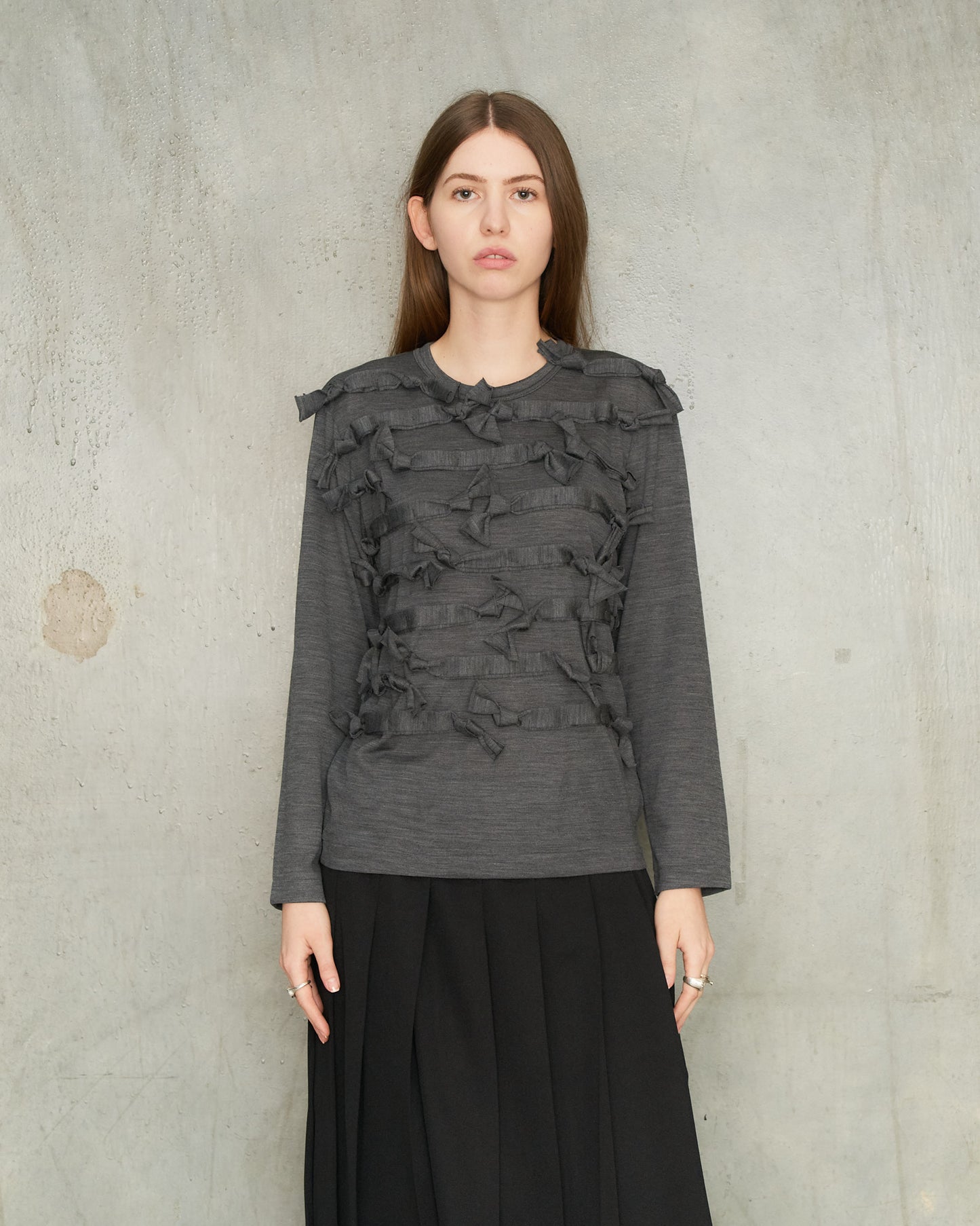 Grey Bow Long Sleeve T-Shirt