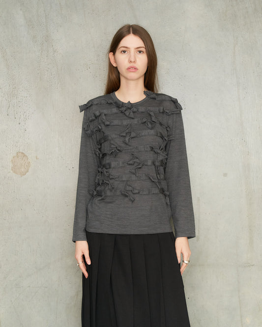 Grey Bow Long Sleeve T-Shirt