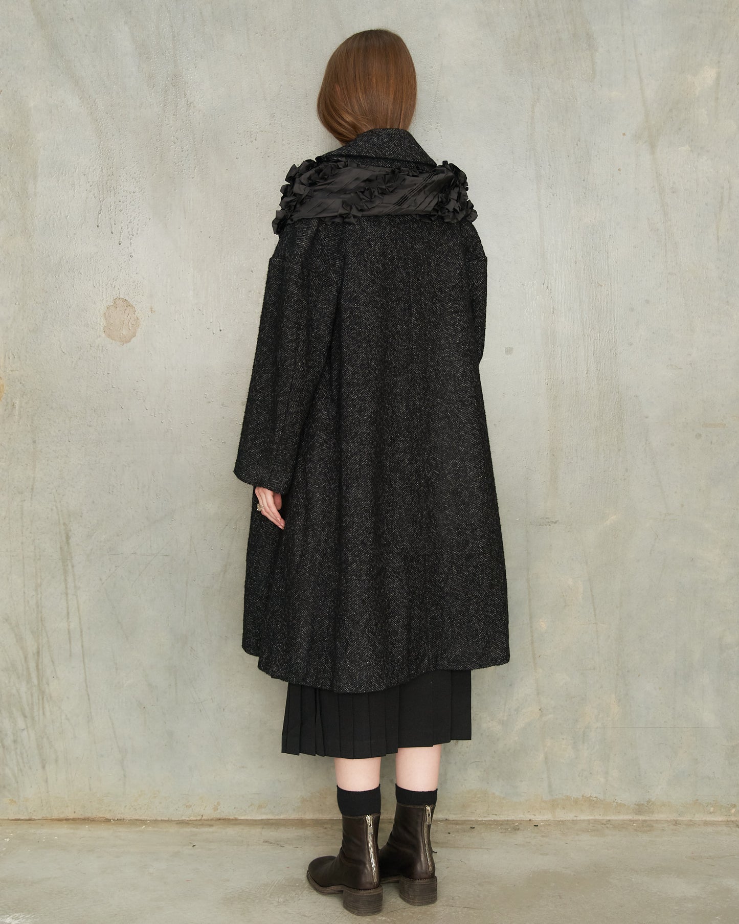 Grey Herringbone Hooded Coat