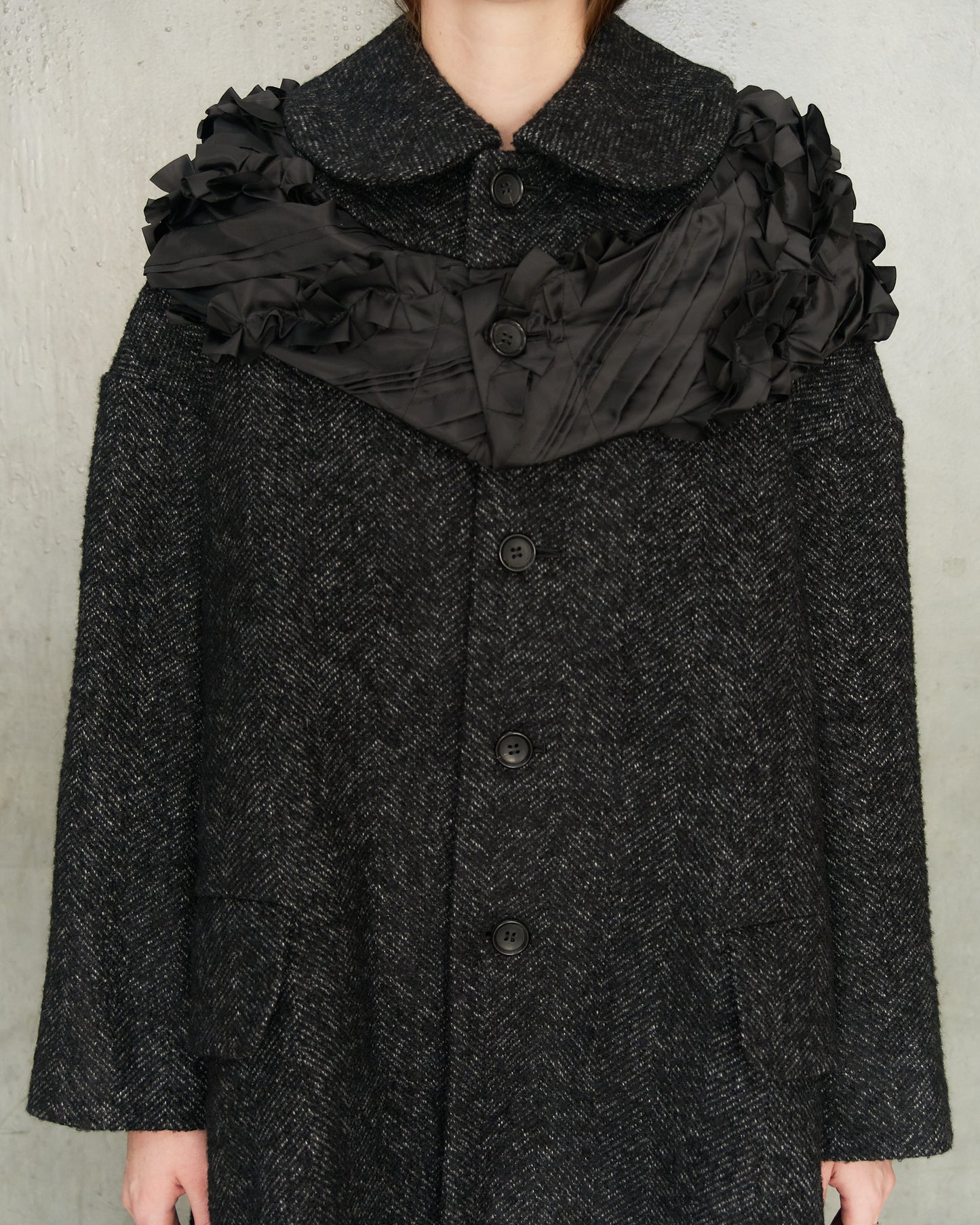 Grey Herringbone Hooded Coat