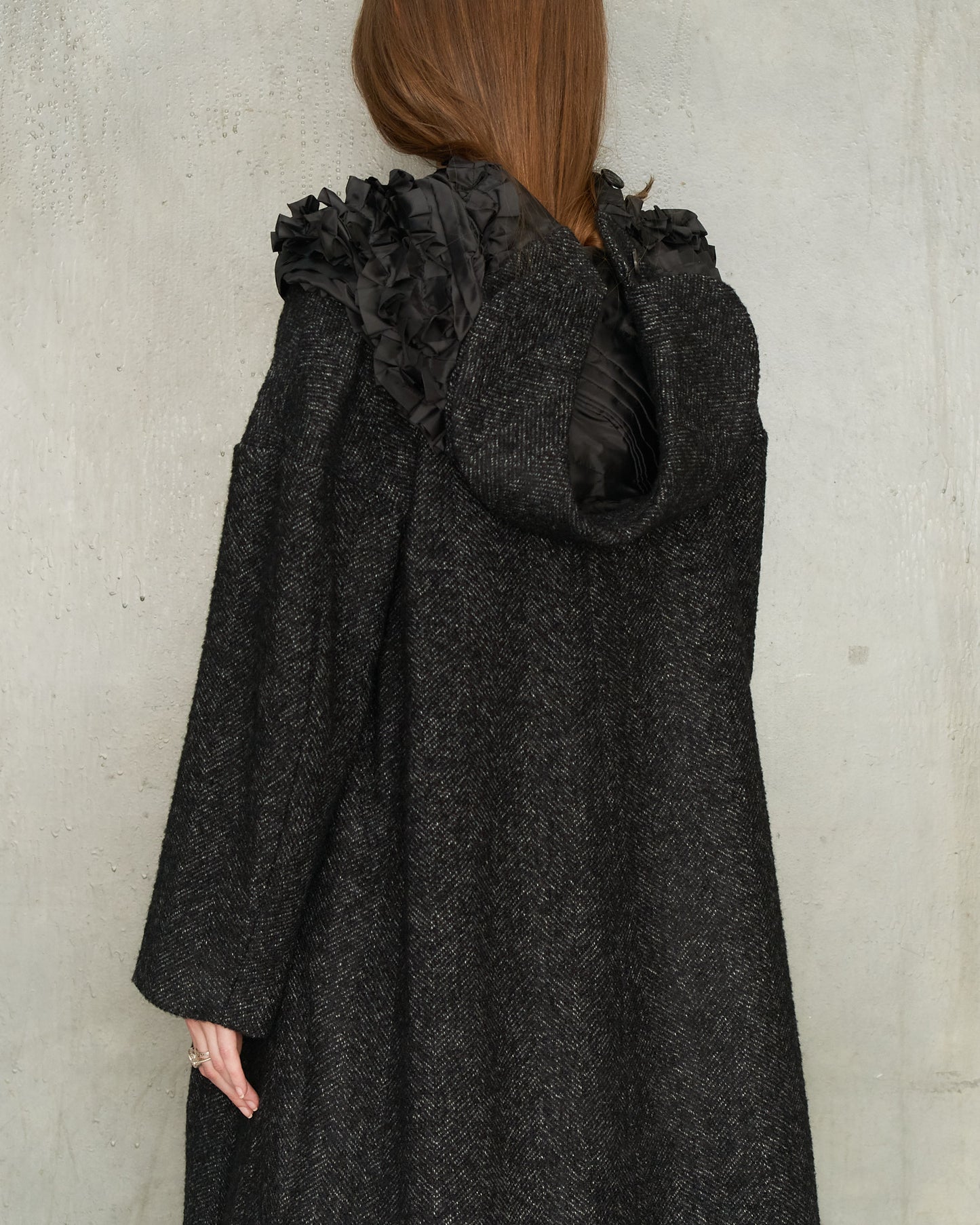 Grey Herringbone Hooded Coat