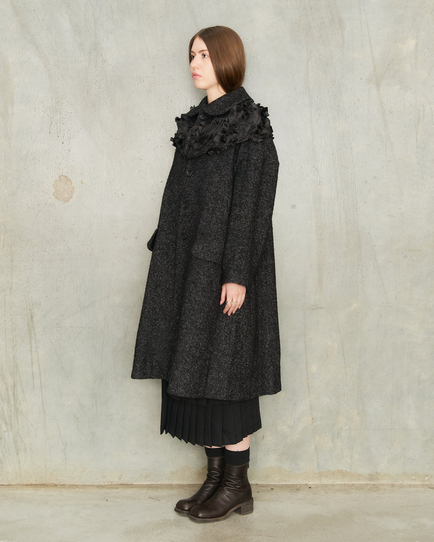 Grey Herringbone Hooded Coat